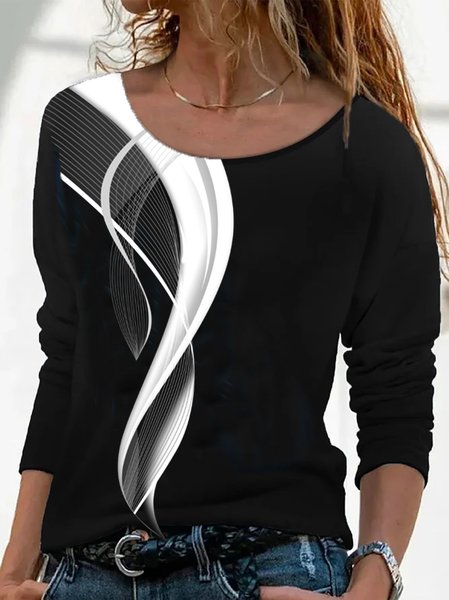 

Crew Neck Gradient Pattern Loose Casual T-Shirt, Black, T-Shirts