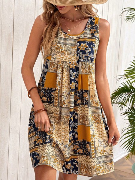 

Ruched Casual Scoop Neck Ethnic Dress, Yellow, Dresses