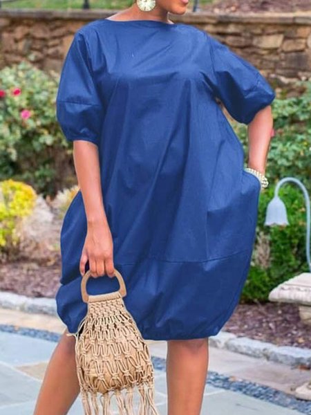 

Boat Neck Urban Plain Mini Dress With No Belt, Blue, Mini Dresses