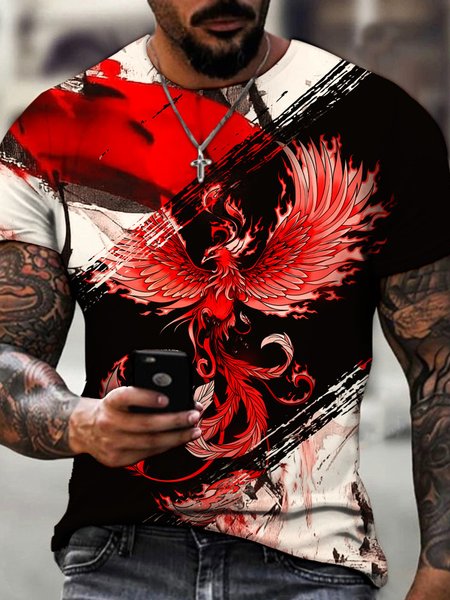 

Men's Casual Street Phoenix Animal Gradient Color Round Neck Short Sleeve T-Shirt, Color3, T-Shirts