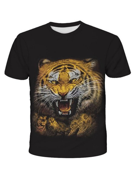 

Men's Casual 3D Tiger Graphic Short Sleeve T-Shirt, Black, T-Shirts