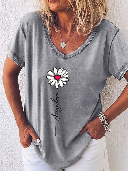 

Women's Choose Love Casual Crew Neck Letters T-Shirt, Gray, T-shirts