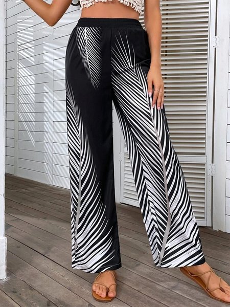 

Casual Loose Color Block Pants, Black, Pants