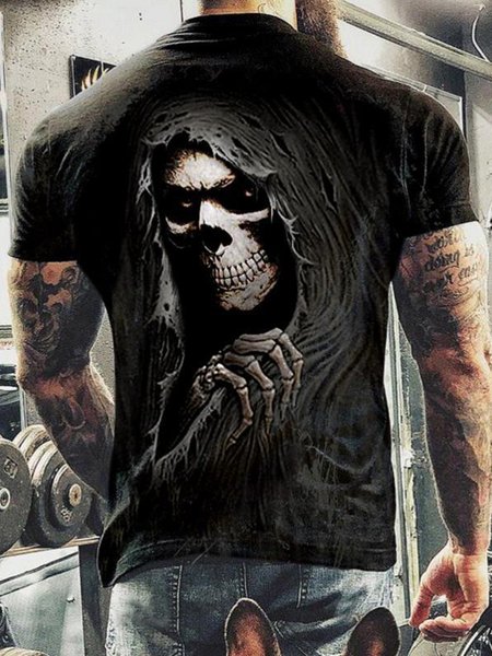 

Men's Street Casual Skull Pattern Round Neck Stretch Fit Short Sleeve T-Shirt, Color3, T-shirts
