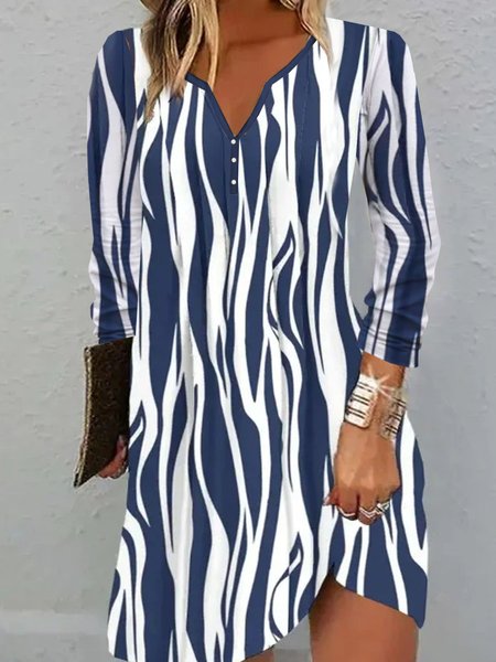 

Plus Size Buckle Abstract Casual Notched Dress, Dark blue, Dresses
