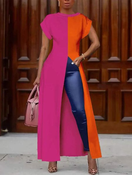 

Color Block Urban Crew Neck Regular Fit Shirt, As picture, Blouses and Shirts