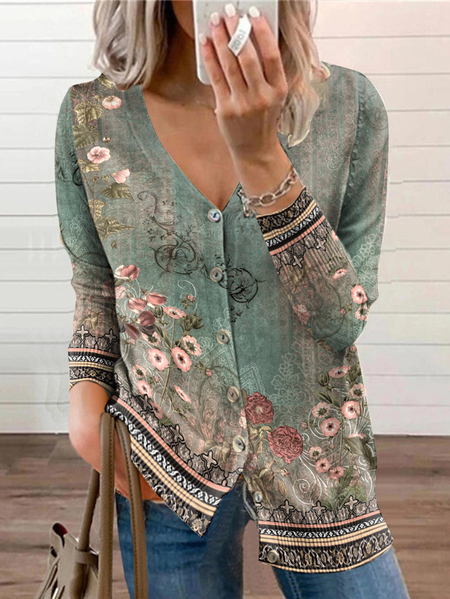 

Casual Floral Loose Cardigan, Green, Sweaters