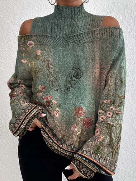 

Turtleneck Lantern Sleeve Casual Loose Sweater, Green, Sweaters