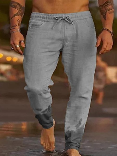 

Plain Cotton Casual Pants, Light gray, Pants