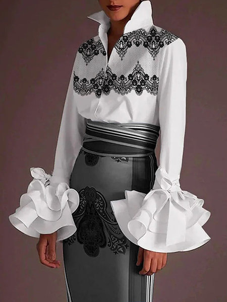 

Regular Fit Long sleeve Color Block Urban Blouse, Off white, Blouses and Shirts