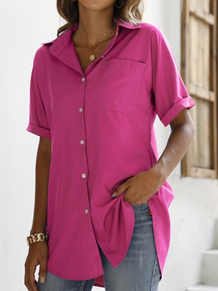 

Plain Buttoned Casual Shawl Collar Blouse, Deep pink, Shirts & Blouses