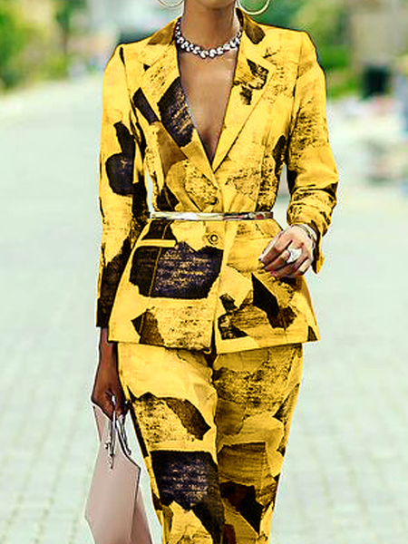 

Regular Fit Urban Lapel Collar Long sleeve Abstract Blazer, Yellow, Blazers