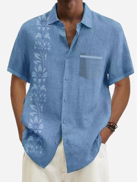 

Shawl Collar Plants Casual Loose Shirt, Color7, Shirts ＆ Blouse