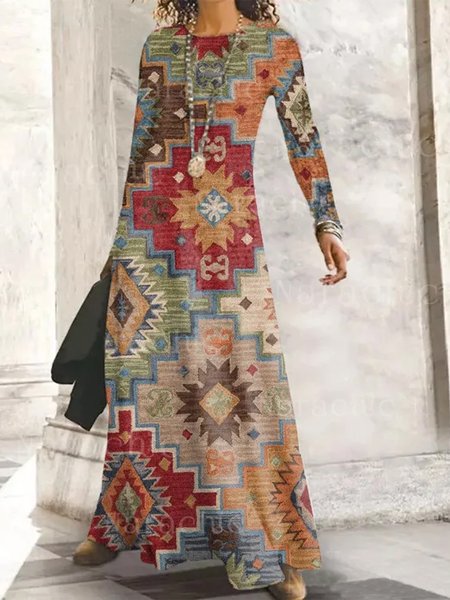 

Crew Neck Regular Fit Ethnic Casual Dress, Red, Dresses