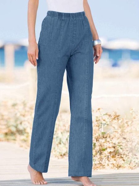 

Plain Casual Loose Jeans, Blue, Jeans