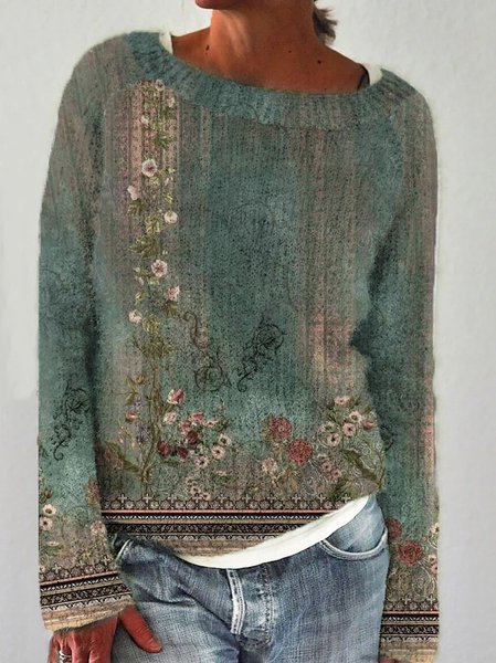 

Casual Raglan Sleeve Ethnic Sweater, Green, Sweaters