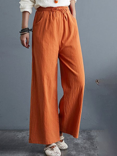 

Loose Plain Casual Cotton Pants, Orange, Pants