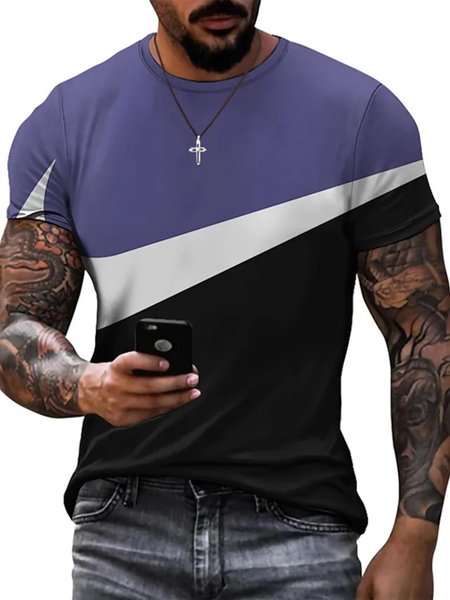 

Printing Casual Crew Neck T-Shirt, Purple, T-Shirts