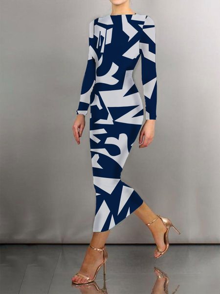

Long sleeve Urban Regular Fit Boat Neck Dress, Blue, Maxi Dresses