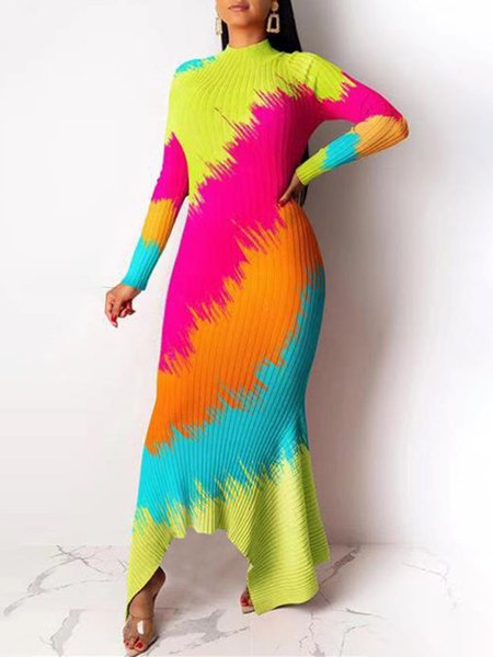 

Urban Crew Neck Tight Gradient Pattern Dress, Multicolor, Maxi Dresses