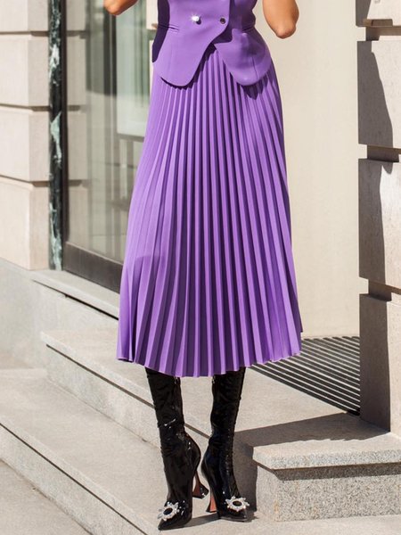 

Plain Regular Fit Urban Pleated Skirt, Purple, Skirts