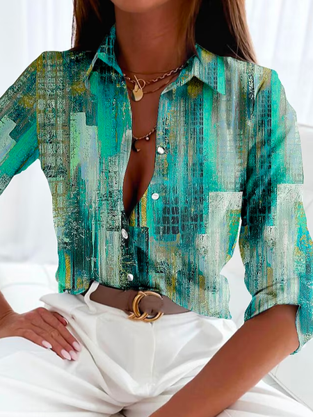 

Shirt Collar Casual Loose Blouse, Green, Shirts & Blouses