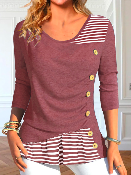 

Striped Casual Buttoned Long Sleeve Shirt, Red, Tunics