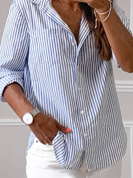 

Plus size Striped Casual Blouse, Blue, TOPS