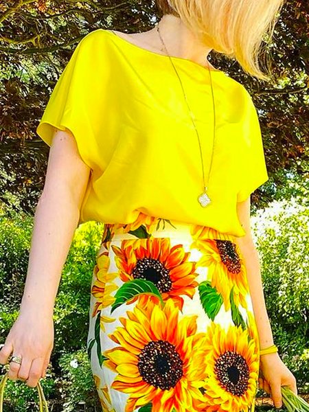 

Elegant Loosen Crew Neck Raglan Sleeve Blouse, Yellow, Blouses and Shirts
