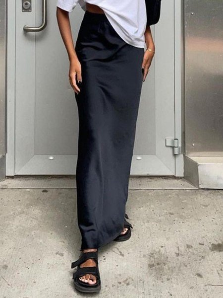 

Plain Urban Loose Skirt, Black, Skirts
