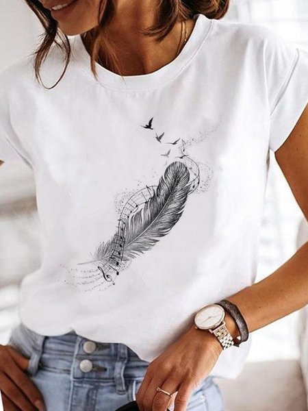 

Casual Loose Crew Neck T-Shirt, White, Long sleeves