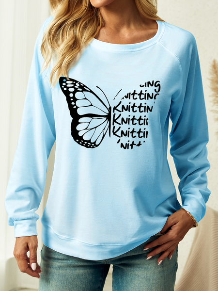

Women's Butterfly Knitting Casual Crew Neck Text Letters Sweatshirt, Light blue, Hoodies&Sweatshirts