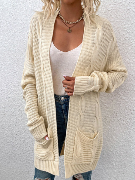 

Wool/Knitting Plain Casual Crew Neck Cardigan, Apricot, Sweaters & Cardigans