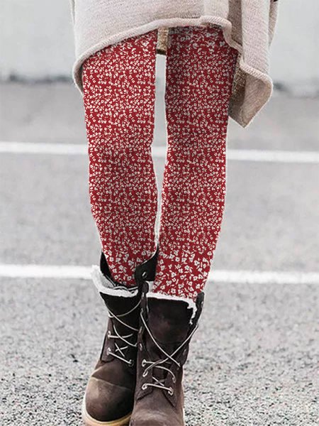 

Floral Tight Casual Leggings, Red, Leggings