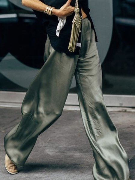 

Plain Loose Urban Satin Pants, Gray, Pants