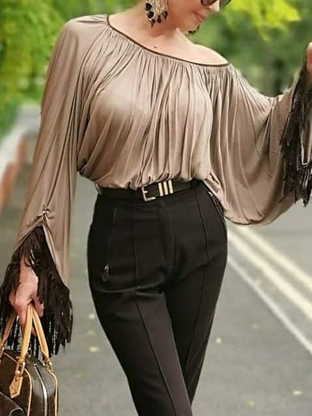 

Loose Elegant Cold Shoulder Plain Shirt, As picture, Blouses and Shirts