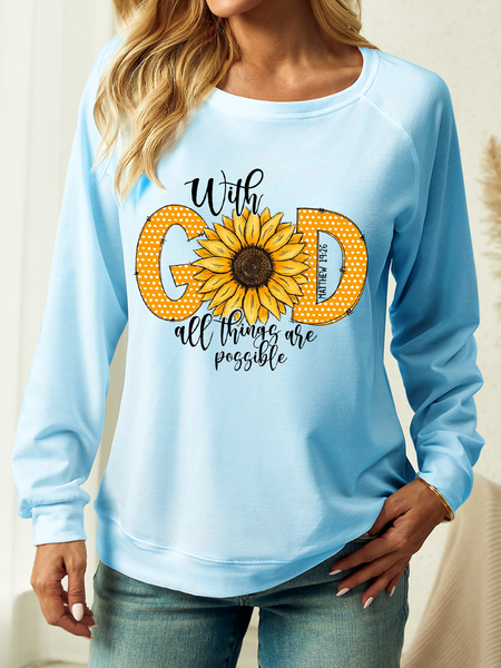 

Women's Bible Verse With God All Things Are Possible Crew Neck Sweatshirt, Light blue, Hoodies&Sweatshirts