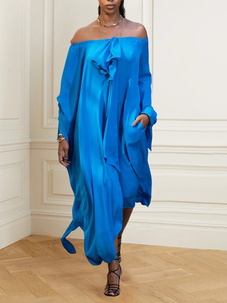 

Urban Cold Shoulder Plain Dress, Blue, Maxi Dresses