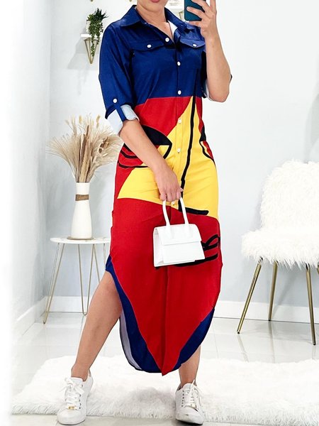 

Regular Fit Urban Shirt Collar Midi Dress With No Belt, As picture, Midi Dresses