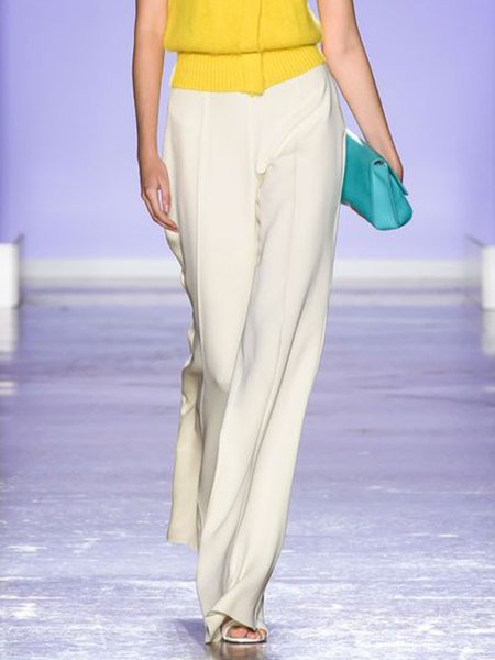 

Plain Loose Urban Fashion Straight Pants, White, Pants