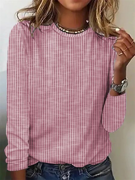 Striped Loose Casual Crew Neck T Shirt