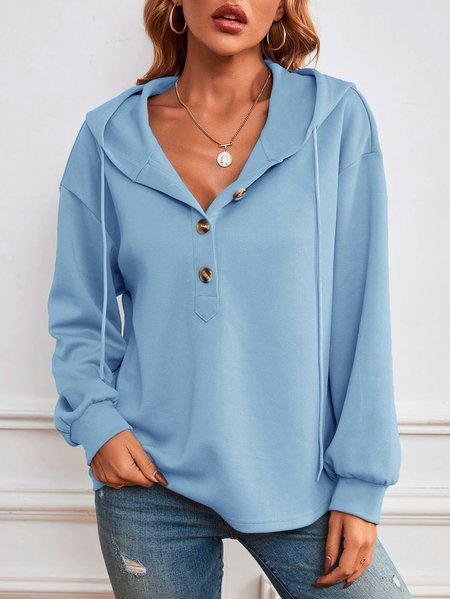 

Loose Buttoned Casual Hoodie, Blue, Hoodies&Sweatshirts