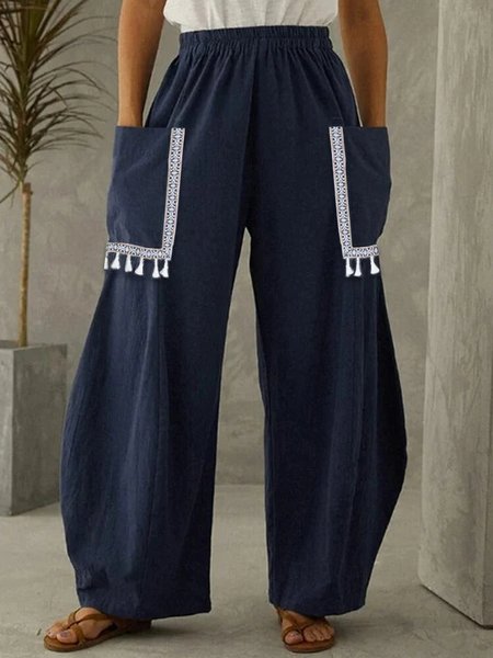 

Plain Cotton Loose Casual Pants, Dark blue, Pants