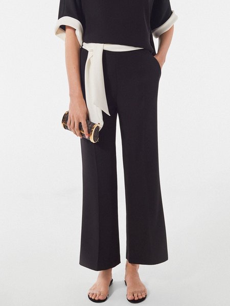 

Urban Regular Fit Plain Fashion Pants With Belt, Black, Pants