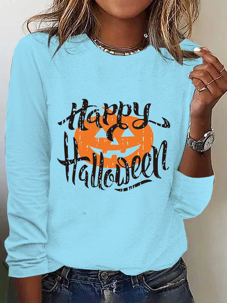 

Halloween Loose Jersey Casual T-Shirt, Blue, Long sleeves