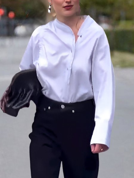 

Plain Asymmetrical Urban Regular Fit Blouse, White, Blouses and Shirts