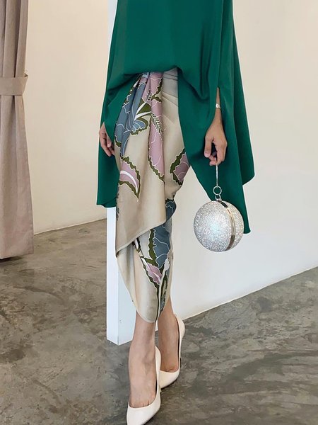 

Regular Fit Elegant Floral Midi Skirt, As picture, Skirts