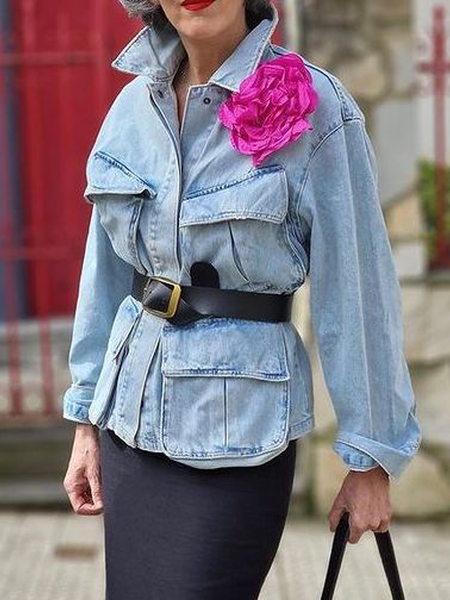

Urban Loose Long sleeve Shirt Collar Denim Coat, Denim blue, Jackets