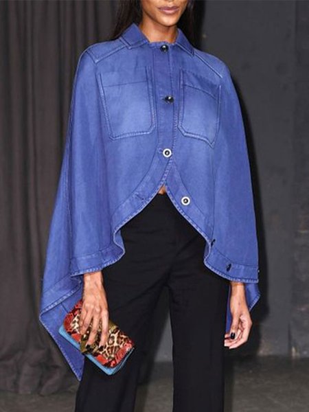 

Loose Urban Shirt Collar Denim Blouse, Blue, Blouses and Shirts
