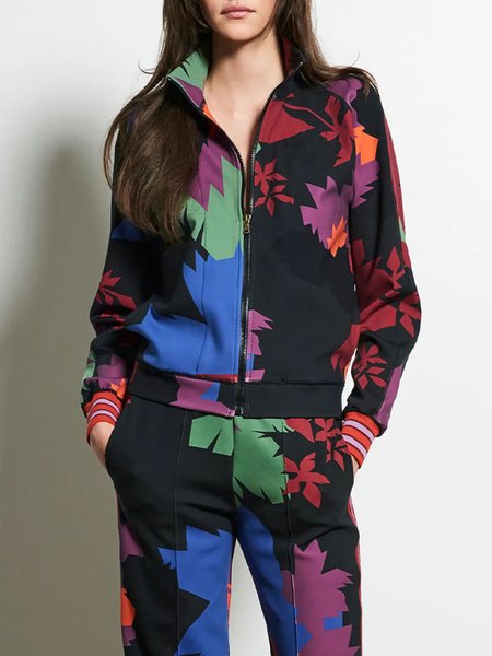 

Loose Plants Casual Stand Collar Jacket, Black, Jackets